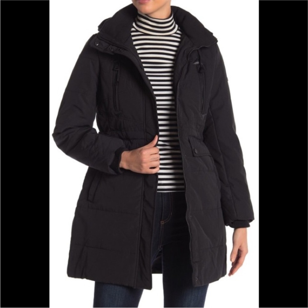 Lucky Brand Womens Size M Black Missy Faux Shearling Lined Hooded Parka